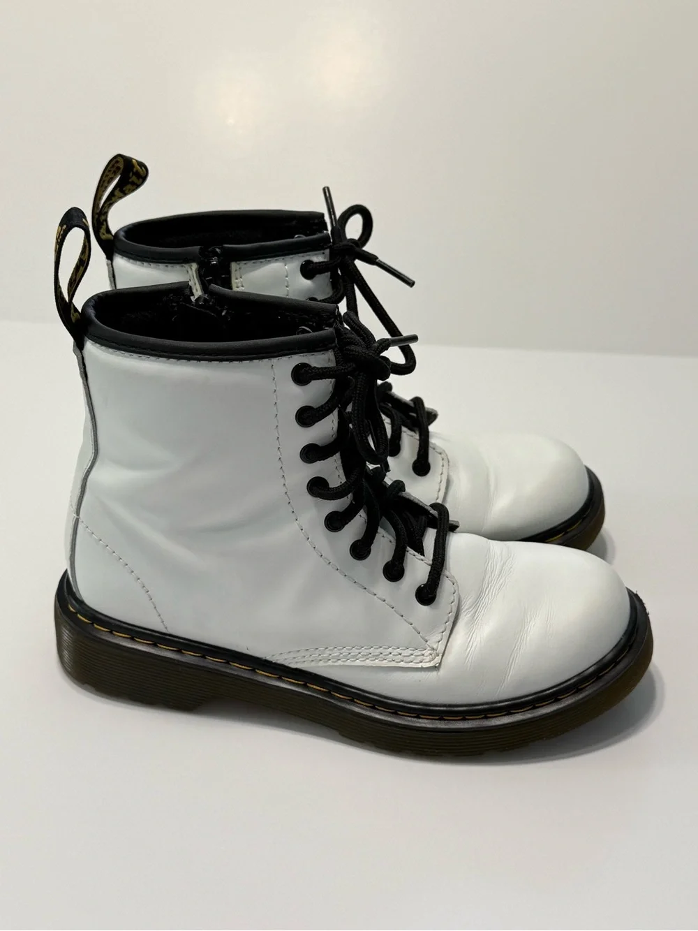Dr. Martens Kids 1460J Leather Boots White Zip Up Size US 2